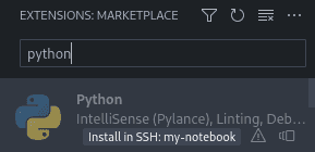 Installation de l'extension Python sur la machine distante